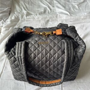 MZ Wallace Gray Quilted Travel Bag with Brown Accents
